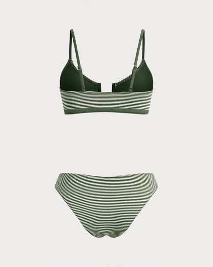Asker Yeşili Çizgili Bralet Bikini Takımı