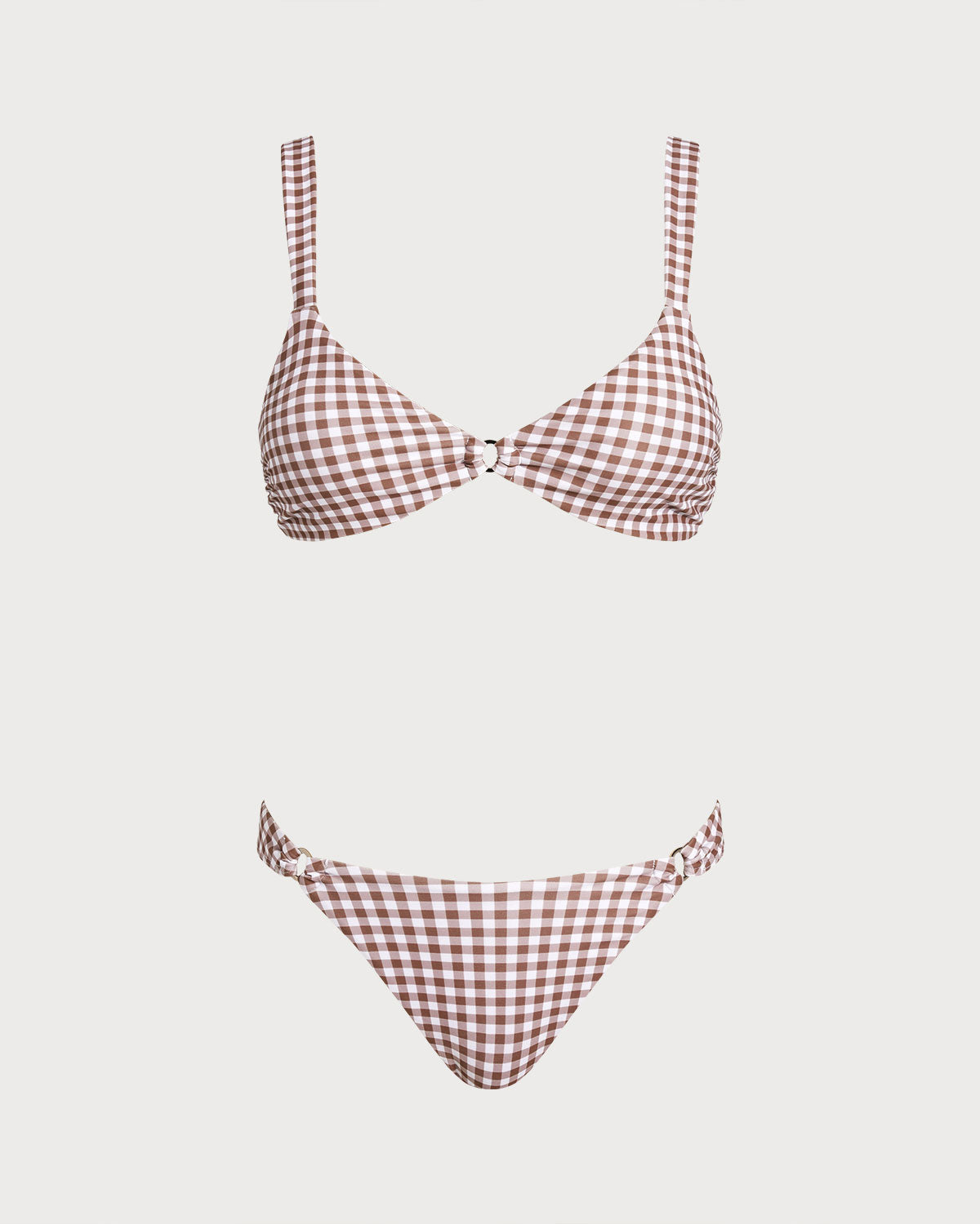 Kahve Ekoseli Halka Detaylı Bikini Takımı