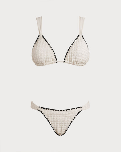 Beyaz Kontrast Üçgen Bikini Takımı