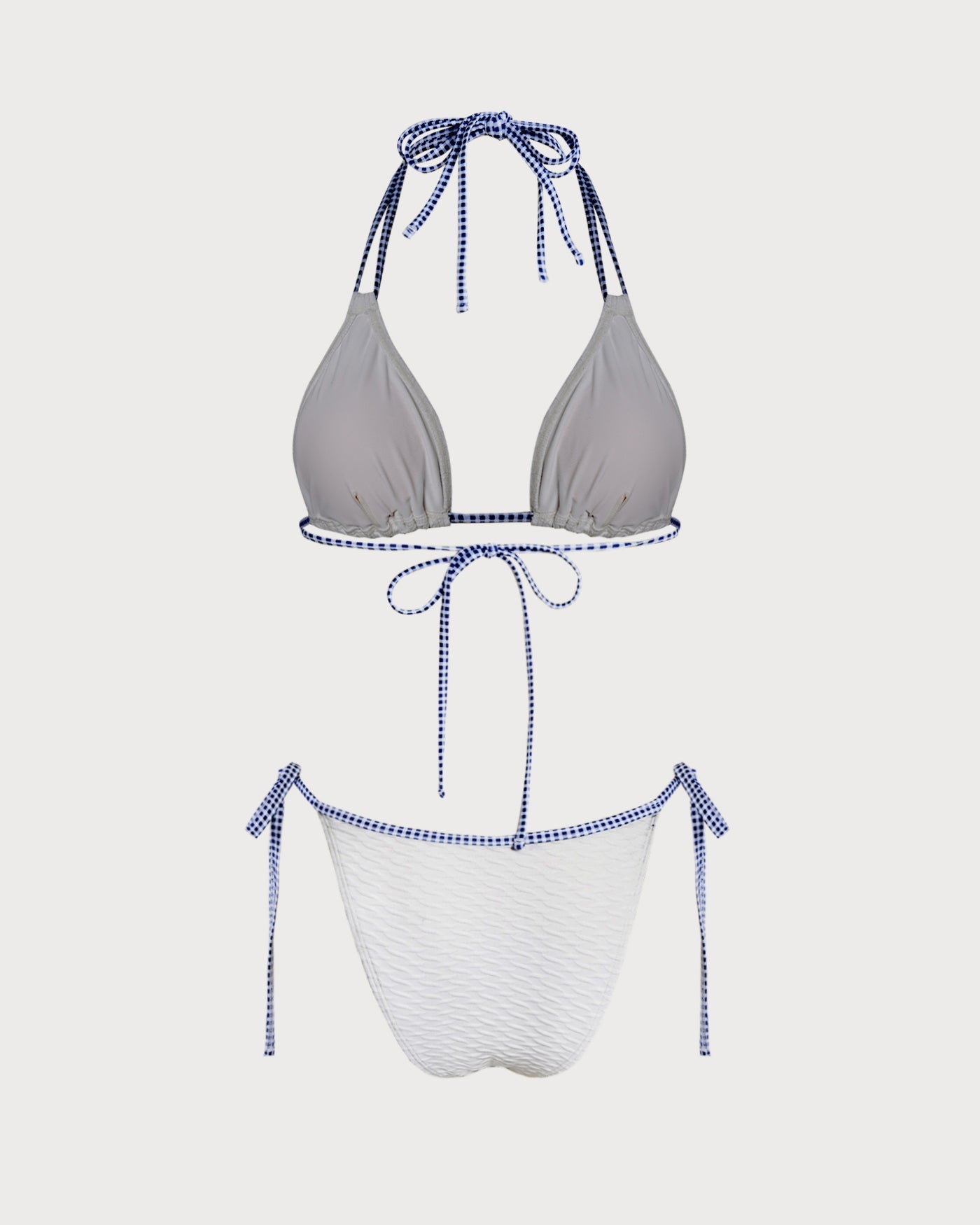 Beyaz Boyundan Bağlamalı Kontrast Üçgen Bikini Takımı