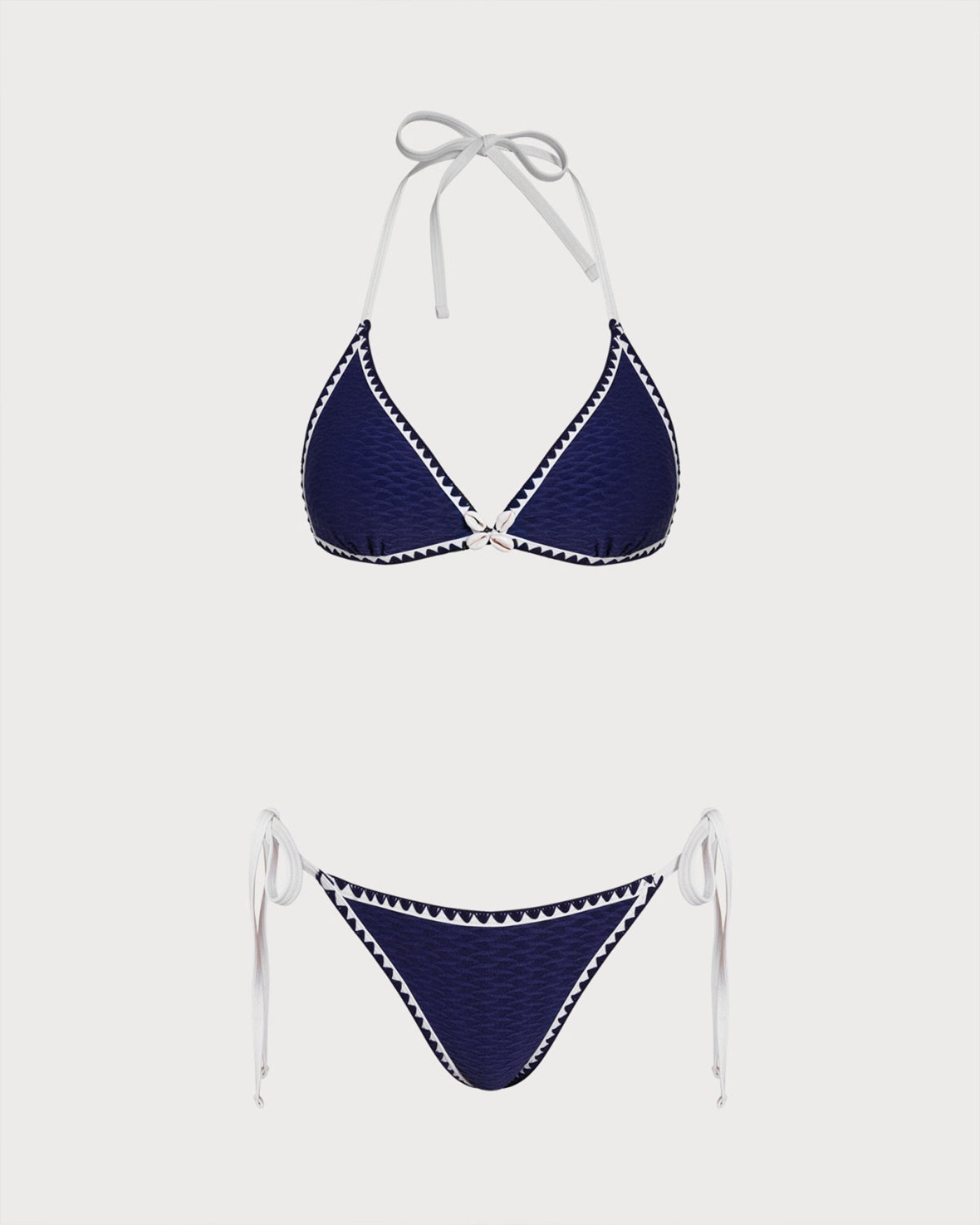 Mavi Büzgü Bağlamalı Üçgen Bikini Takımı