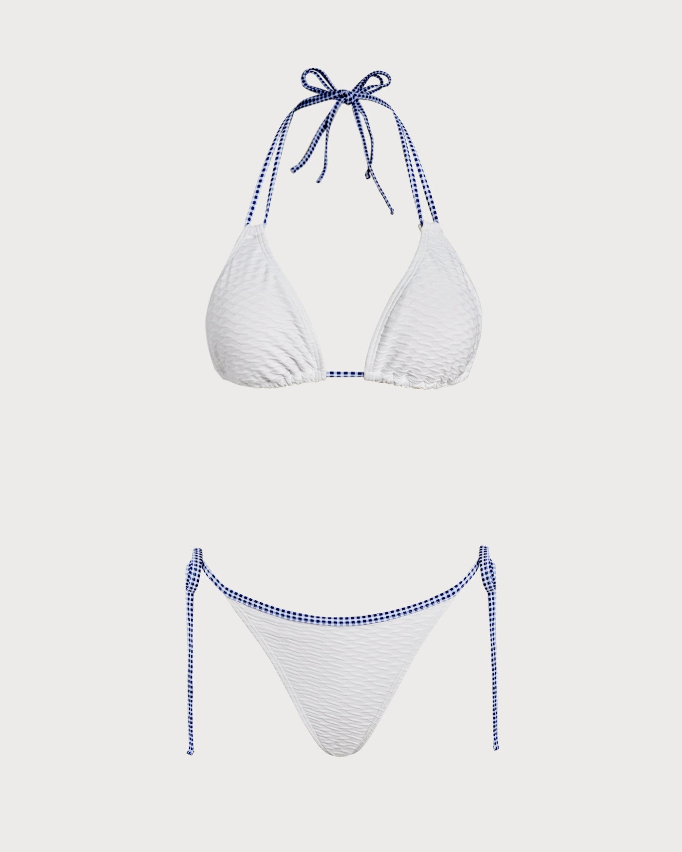 Beyaz Boyundan Bağlamalı Kontrast Üçgen Bikini Takımı