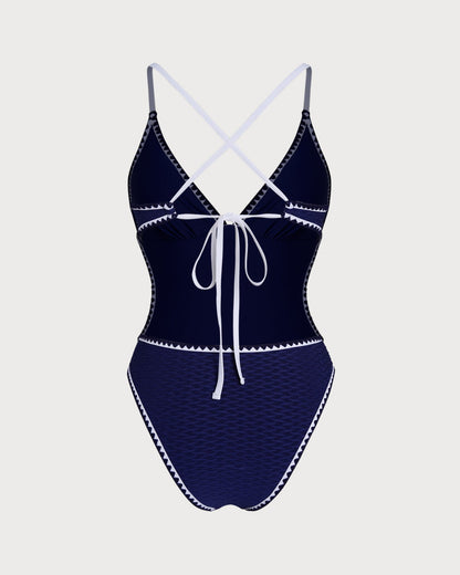 Mavi Çapraz Bralet Tek Parça Mayo Swimwear