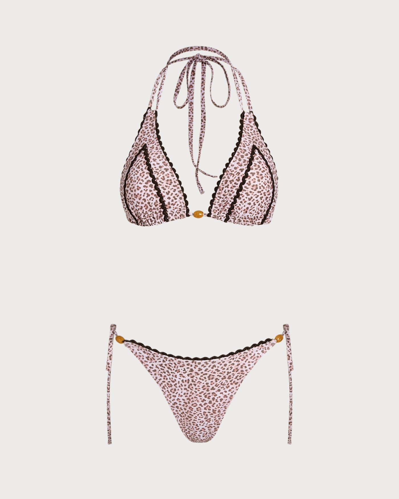 Leopar Desenli Desenli Boyundan Bağlamalı Bikini Takımı