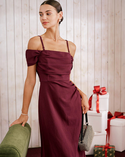 Bordo Off The Shoulder Maxi Elbise