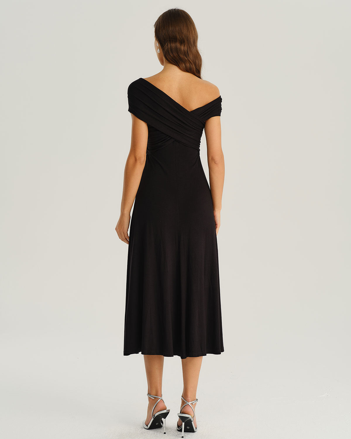 Siyah One Shoulder A Kesim Midi Elbise