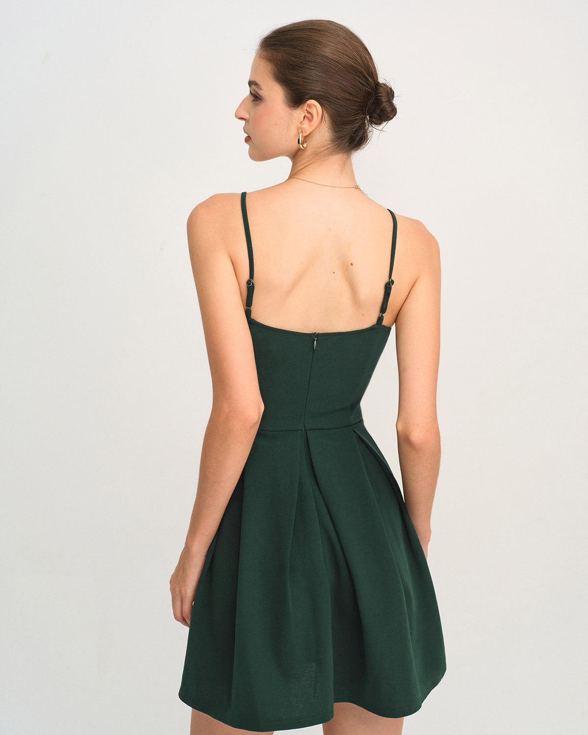 Yeşil A Kesim Pileli Slip Mini Elbise