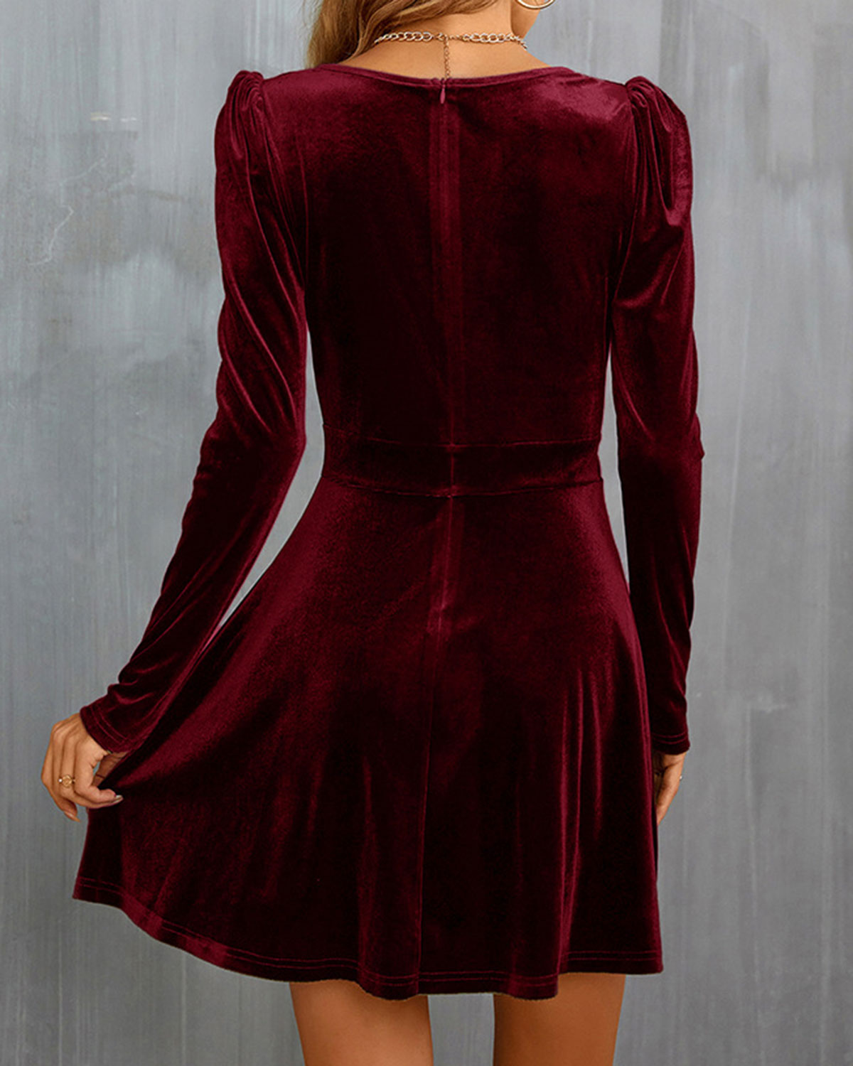 Bordo Velour A Kesim Mini Elbise