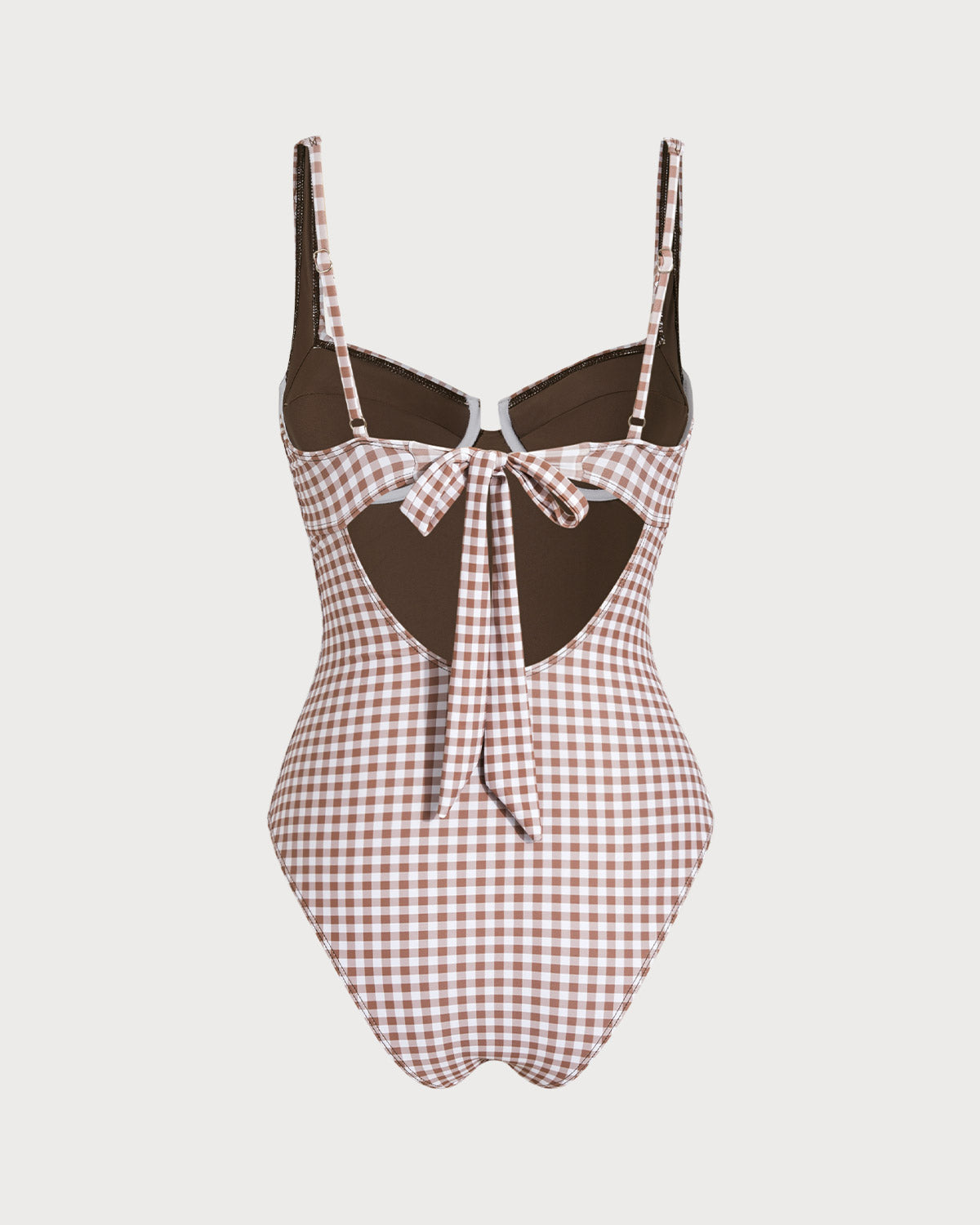 Kahve Ekoseli Balenli Tek Parça Mayo Swimwear