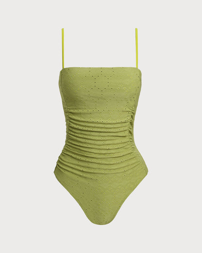 Yeşil Jakarlı Bralet Tek Parça Mayo Swimwear