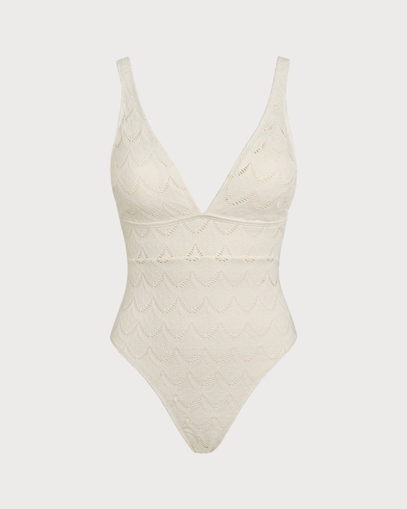 Kırık Beyaz Bralet Dokulu Tek Parça Mayo Swimwear