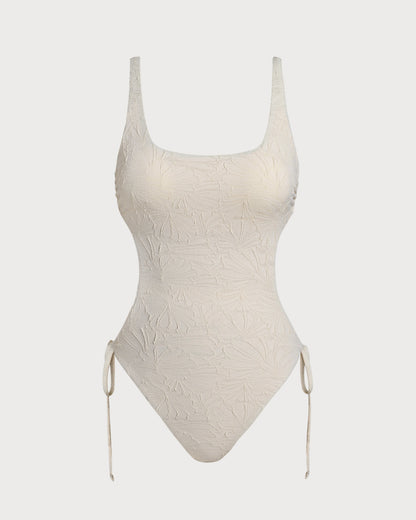 Kırık Beyaz Dokulu Bralet Tek Parça Mayo Swimwear