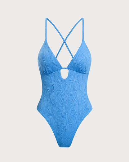Mavi Dokulu Bralet Tek Parça Mayo Swimsuit