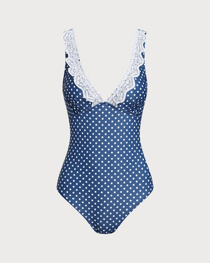 Mavi Puantiyeli Tek Parça Mayo Swimwear