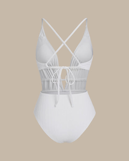 Beyaz Bralet Dokulu Tek Parça Mayo Swimwear