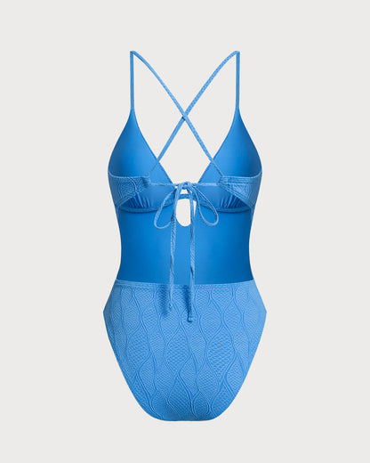 Mavi Dokulu Bralet Tek Parça Mayo Swimsuit