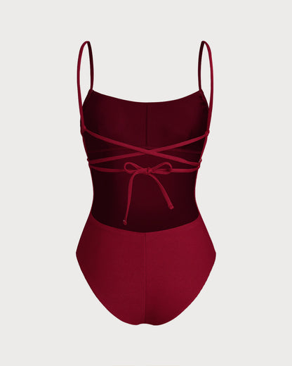 Kırmızı Bralet Çapraz Tek Parça Mayo Swimwear