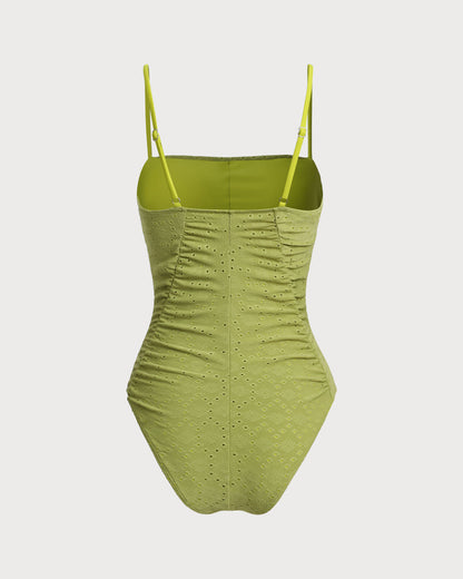 Yeşil Jakarlı Bralet Tek Parça Mayo Swimwear