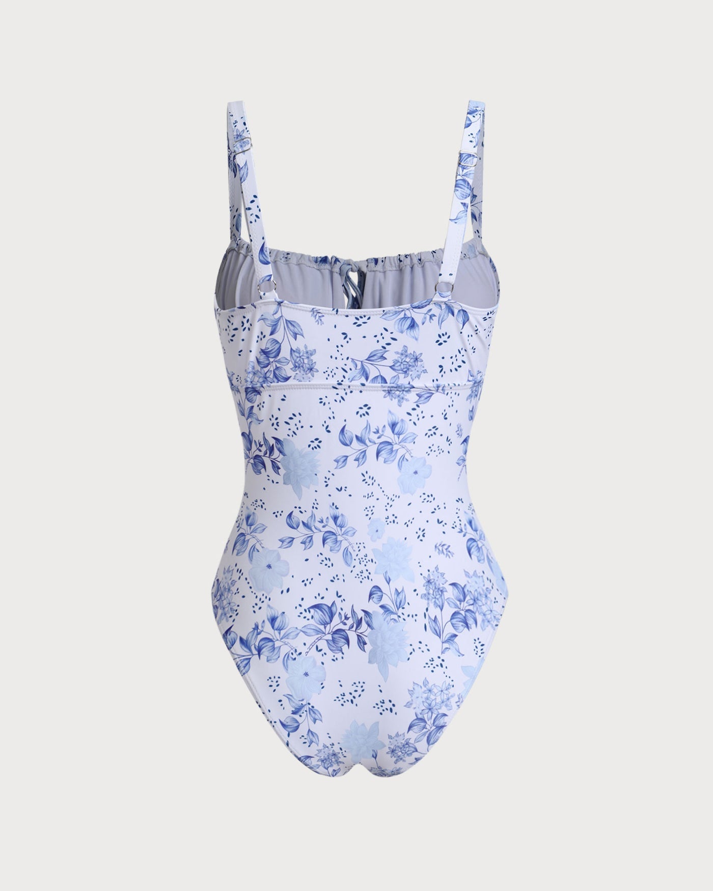Beyaz Çiçek Desenli Büzgülü Tek Parça Mayo Swimwear