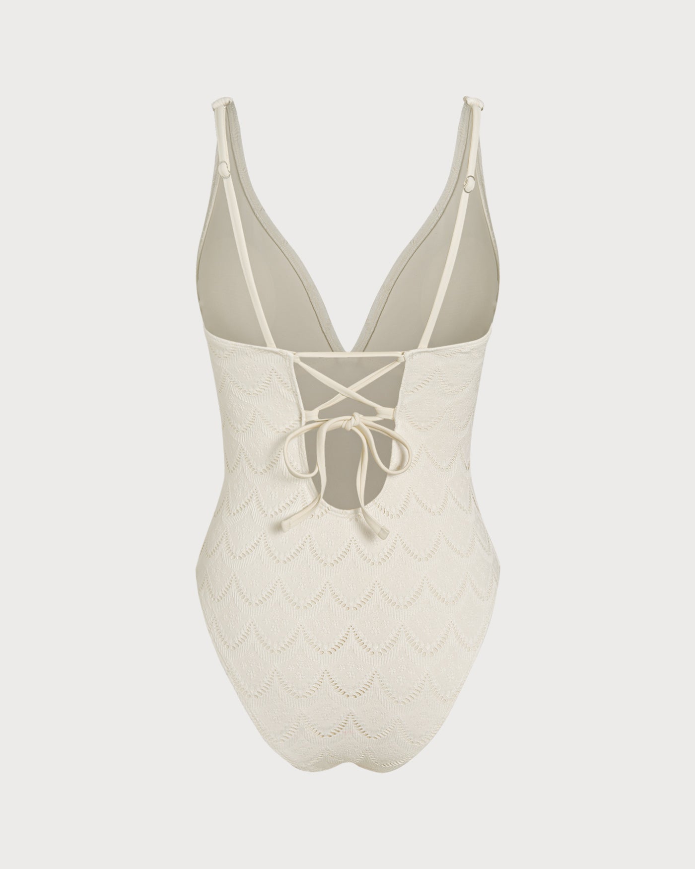 Kırık Beyaz Bralet Dokulu Tek Parça Mayo Swimwear