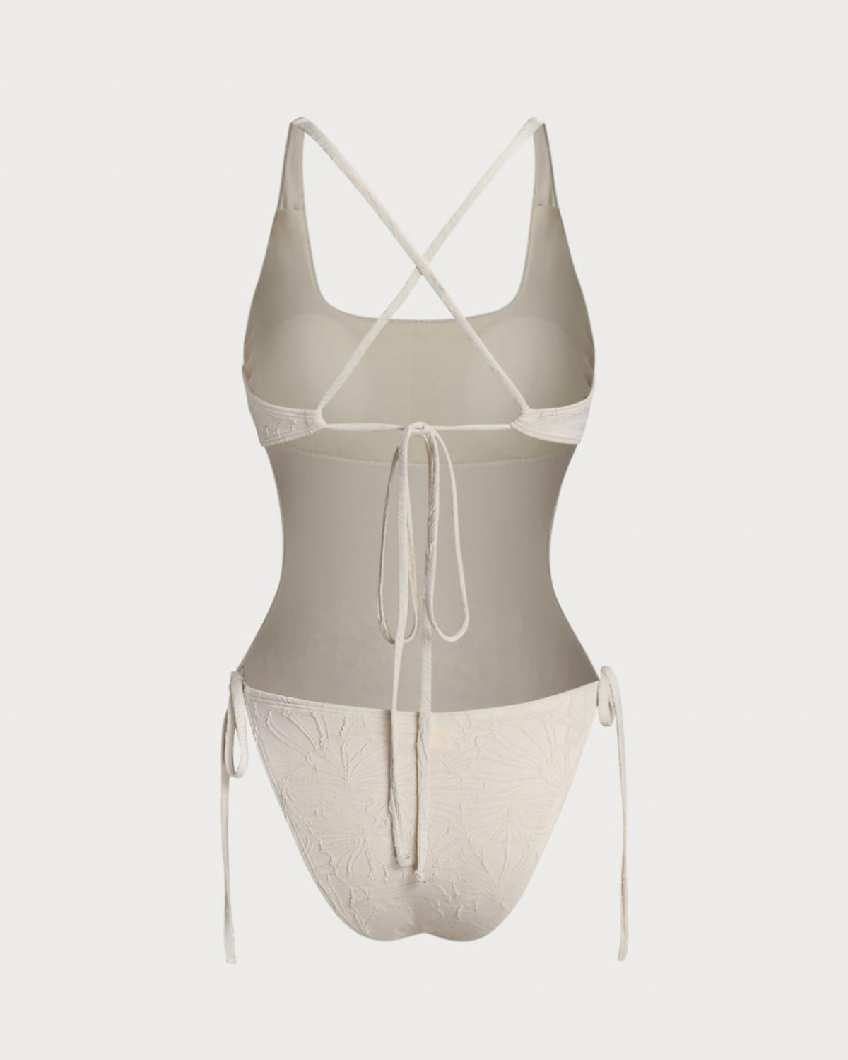 Kırık Beyaz Dokulu Bralet Tek Parça Mayo Swimwear