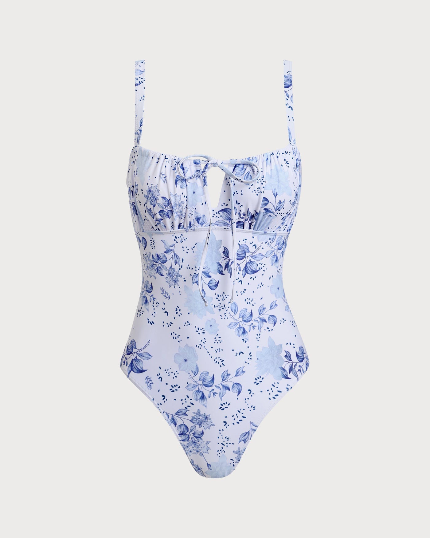 Beyaz Çiçek Desenli Büzgülü Tek Parça Mayo Swimwear