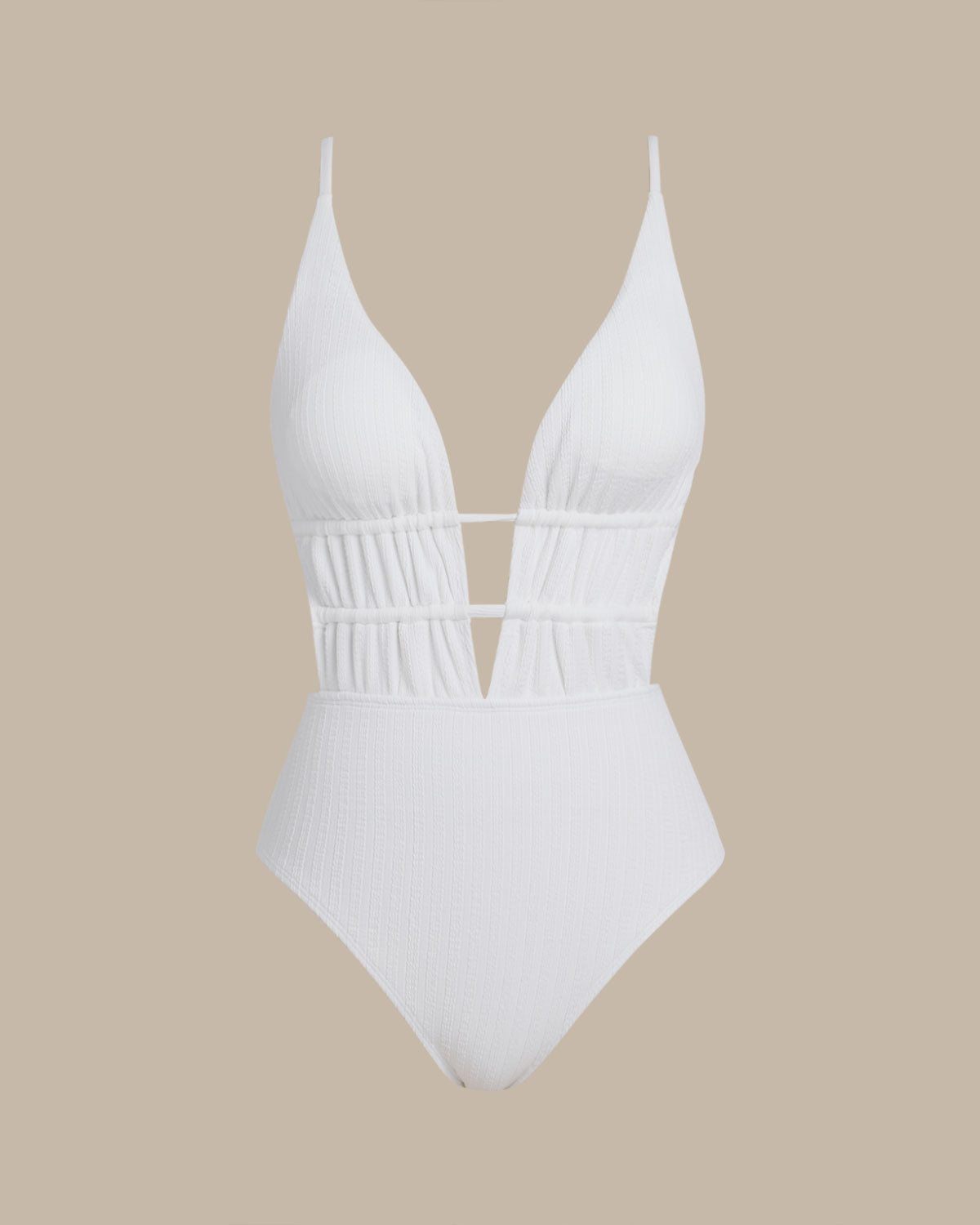 Beyaz Bralet Dokulu Tek Parça Mayo Swimwear
