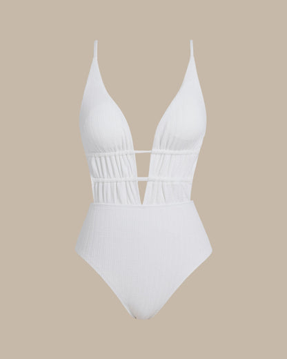 Beyaz Bralet Dokulu Tek Parça Mayo Swimwear