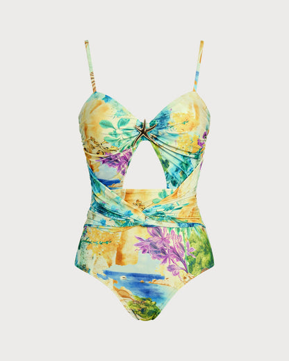 Çiçek Desenli Burgulu Tek Parça Mayo Swimwear