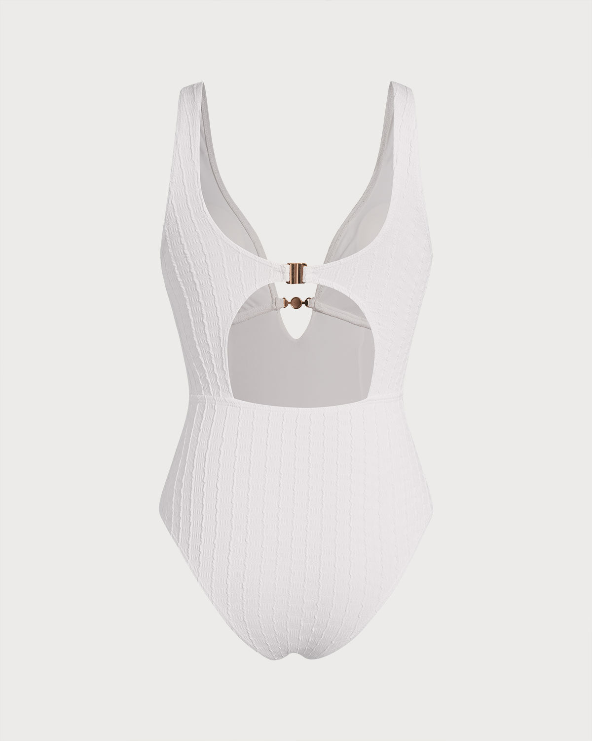 Beyaz Dokulu Dekolteli One-Piece