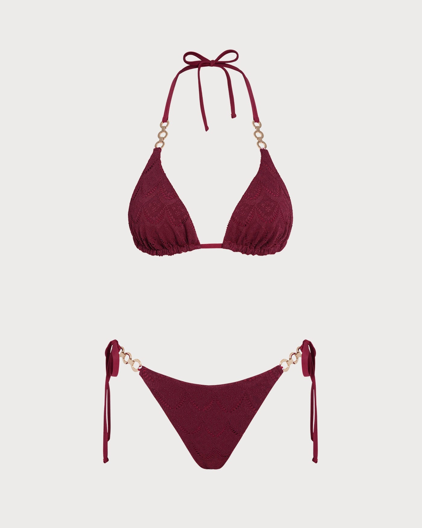 Kiremit Kırmızısı Boyundan Bağlamalı Büzgü Bağlamalı Çift Taraflı Bikini Takımı