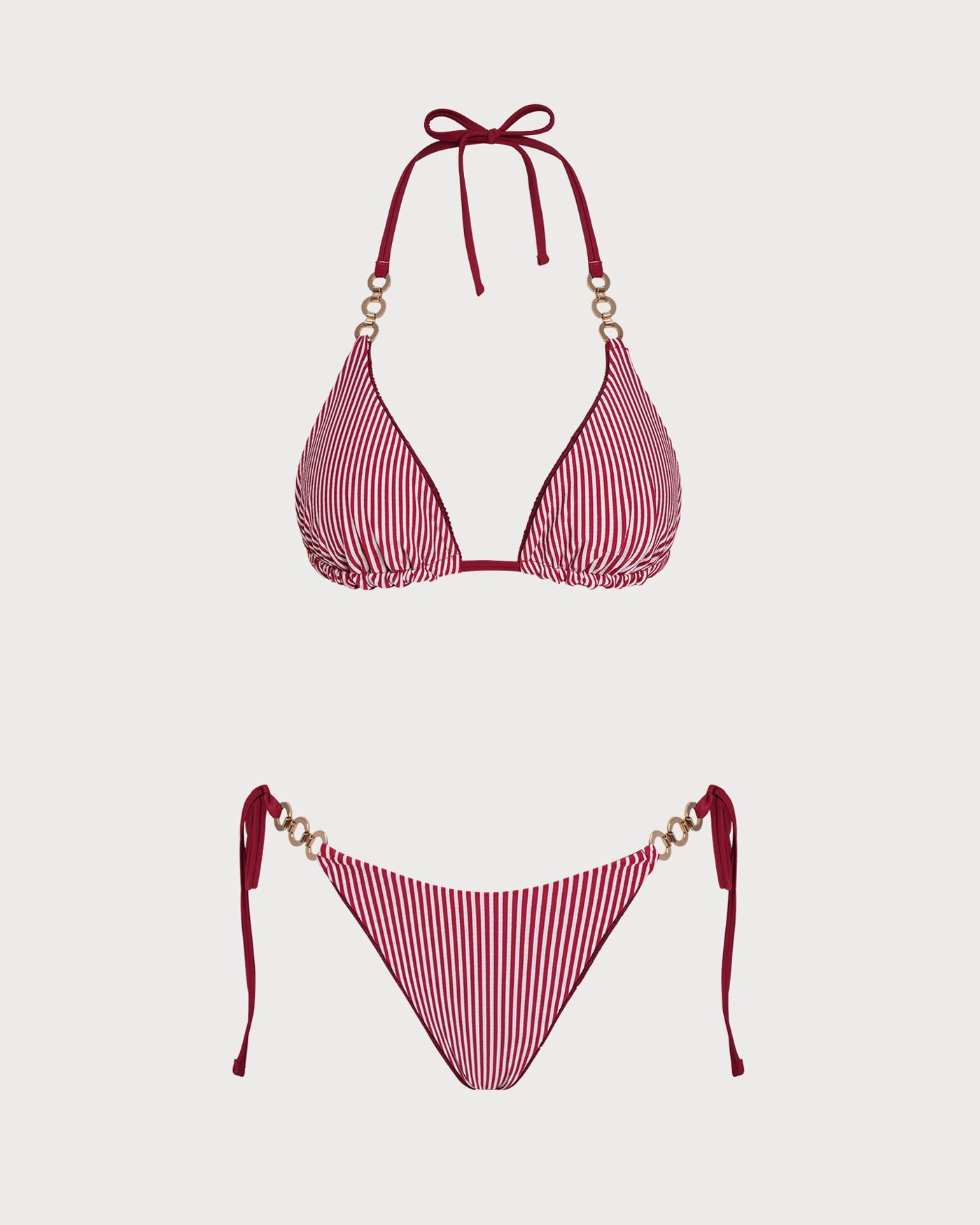 Kiremit Kırmızısı Boyundan Bağlamalı Büzgü Bağlamalı Çift Taraflı Bikini Takımı