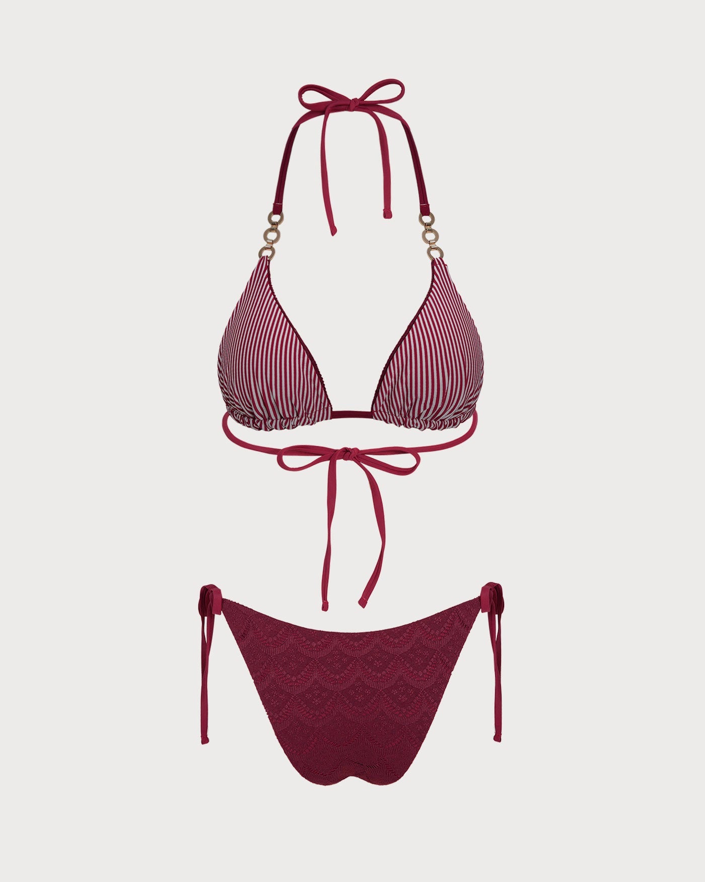 Kiremit Kırmızısı Boyundan Bağlamalı Büzgü Bağlamalı Çift Taraflı Bikini Takımı