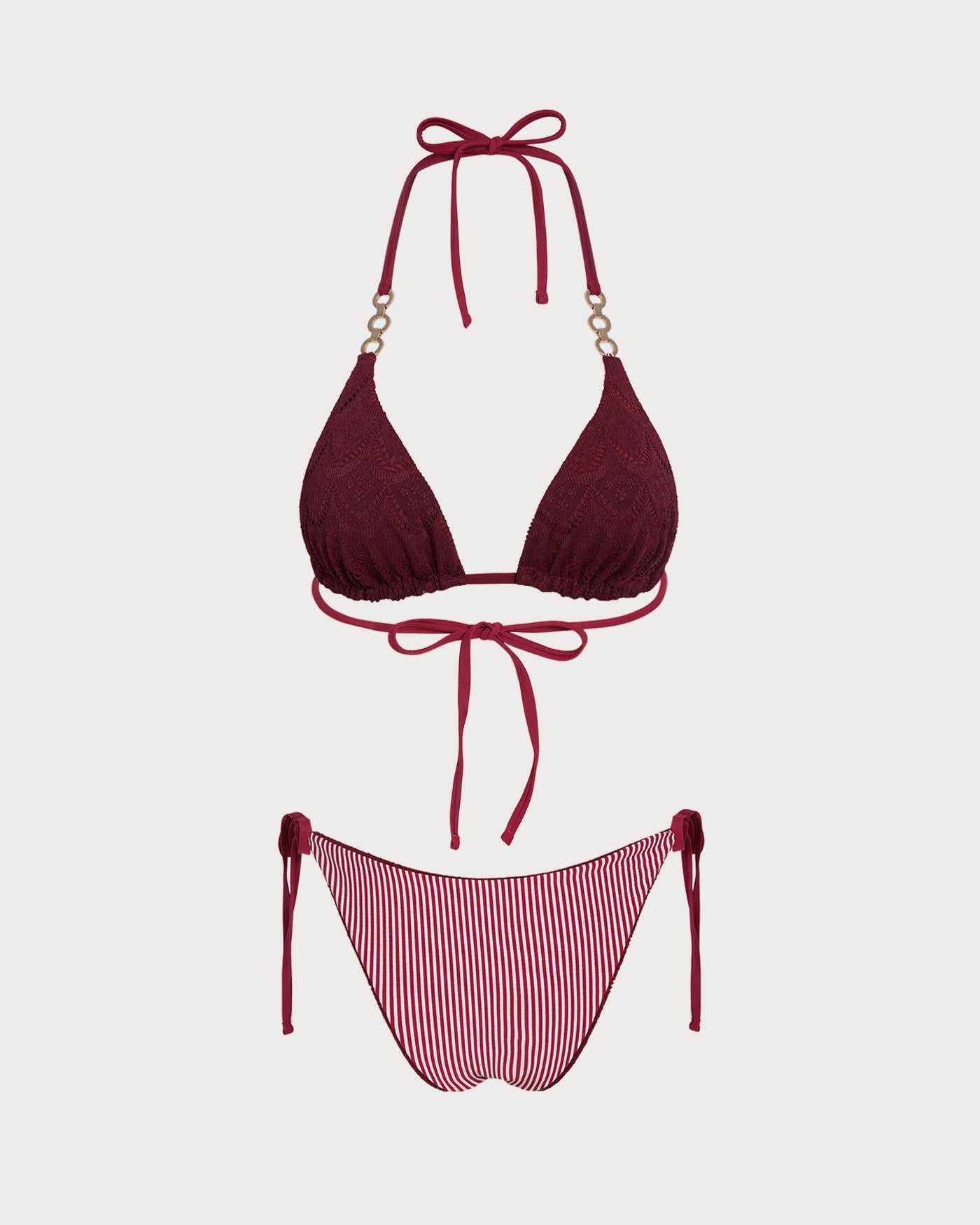 Kiremit Kırmızısı Boyundan Bağlamalı Büzgü Bağlamalı Çift Taraflı Bikini Takımı