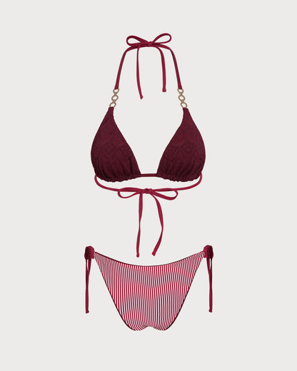 Kiremit Kırmızısı Boyundan Bağlamalı Büzgü Bağlamalı Çift Taraflı Bikini Takımı