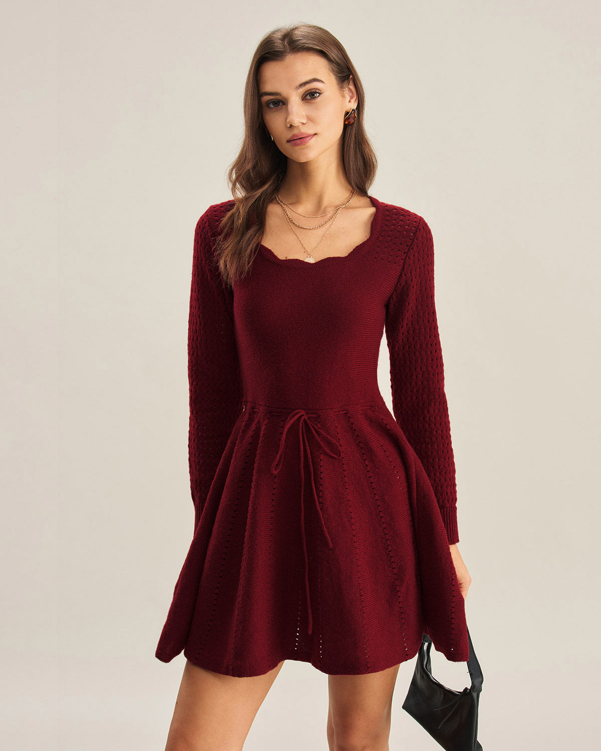 Bordo A Kesim Triko Elbise