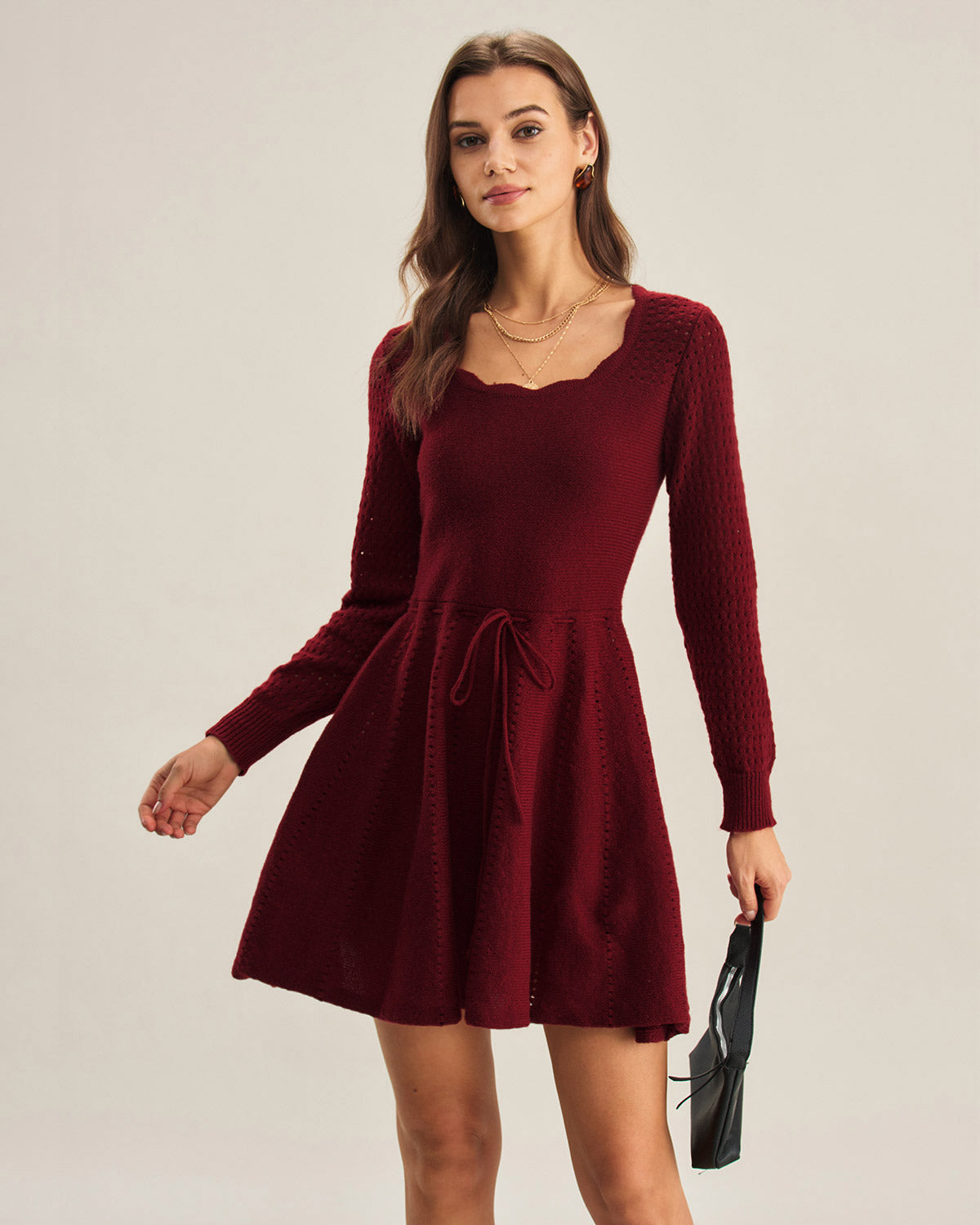 Bordo A Kesim Triko Elbise