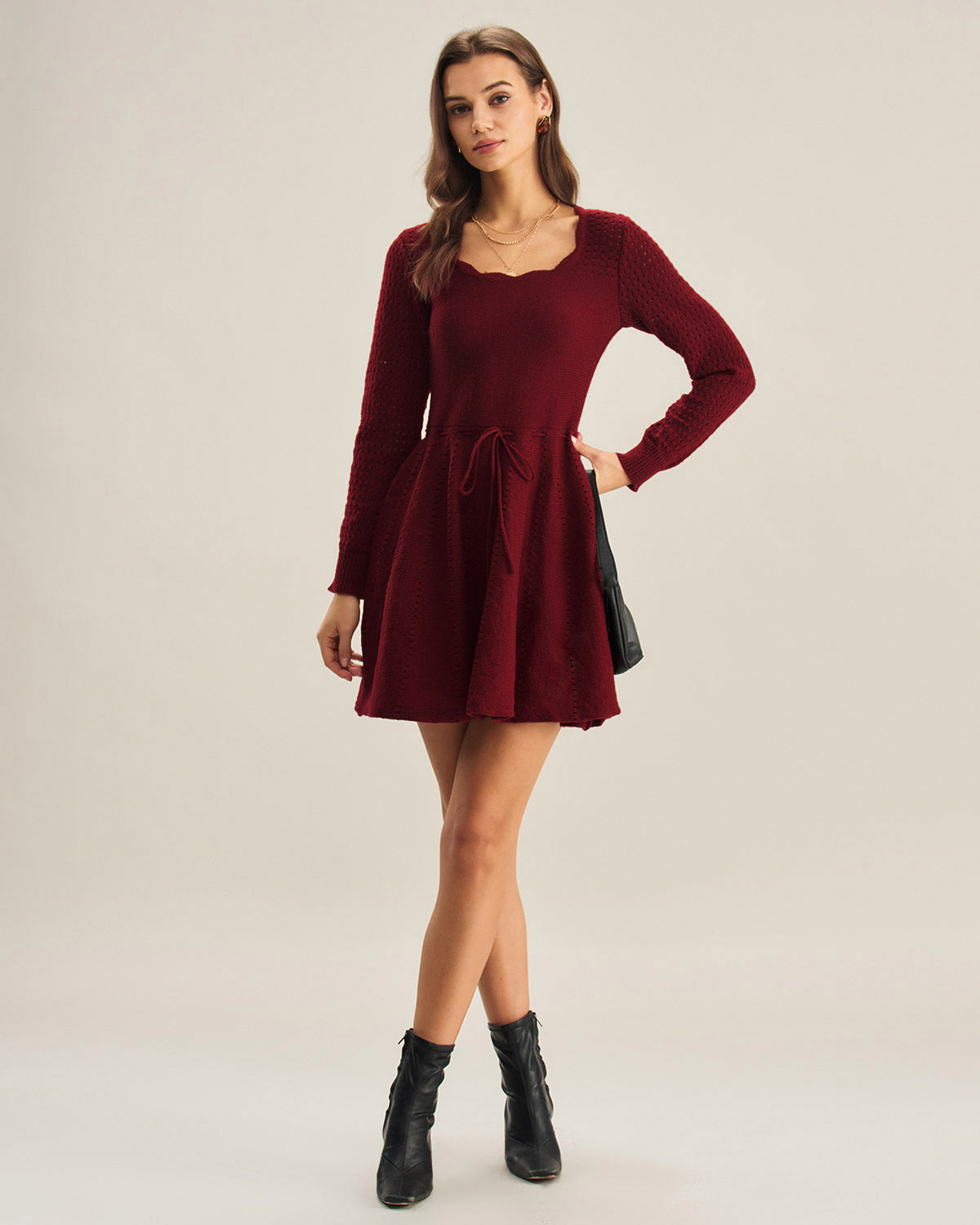 Bordo A Kesim Triko Elbise