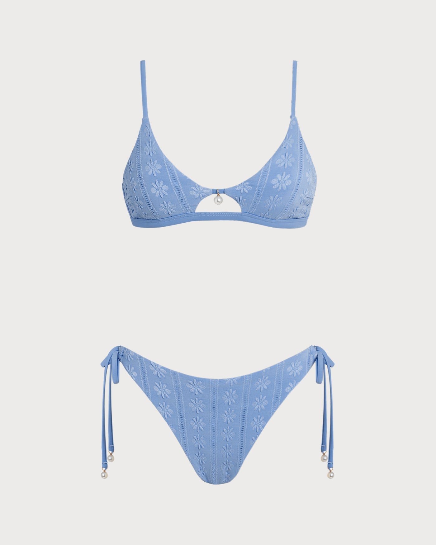 Mavi Çiçek Desenli U Yaka Üçgen Bikini Takımı