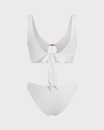 Beyaz U Yaka Dekolteli Tankini Set