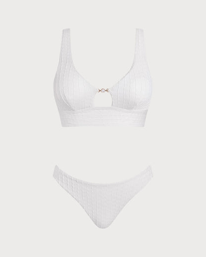 Beyaz U Yaka Dekolteli Tankini Set