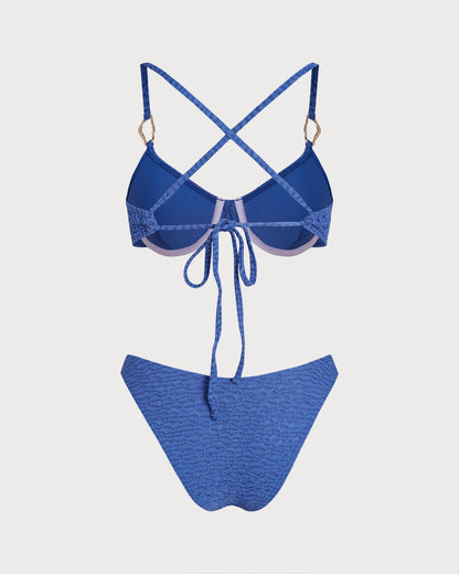 Açık Mavi Halka Detaylı Dokulu Bikini Takımı