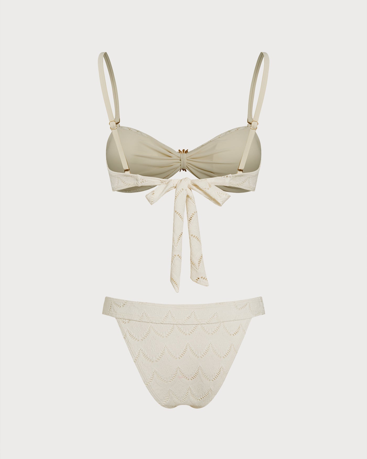 Kırık Beyaz Büzgü Bağlamalı Bandeau Bikini Takımı