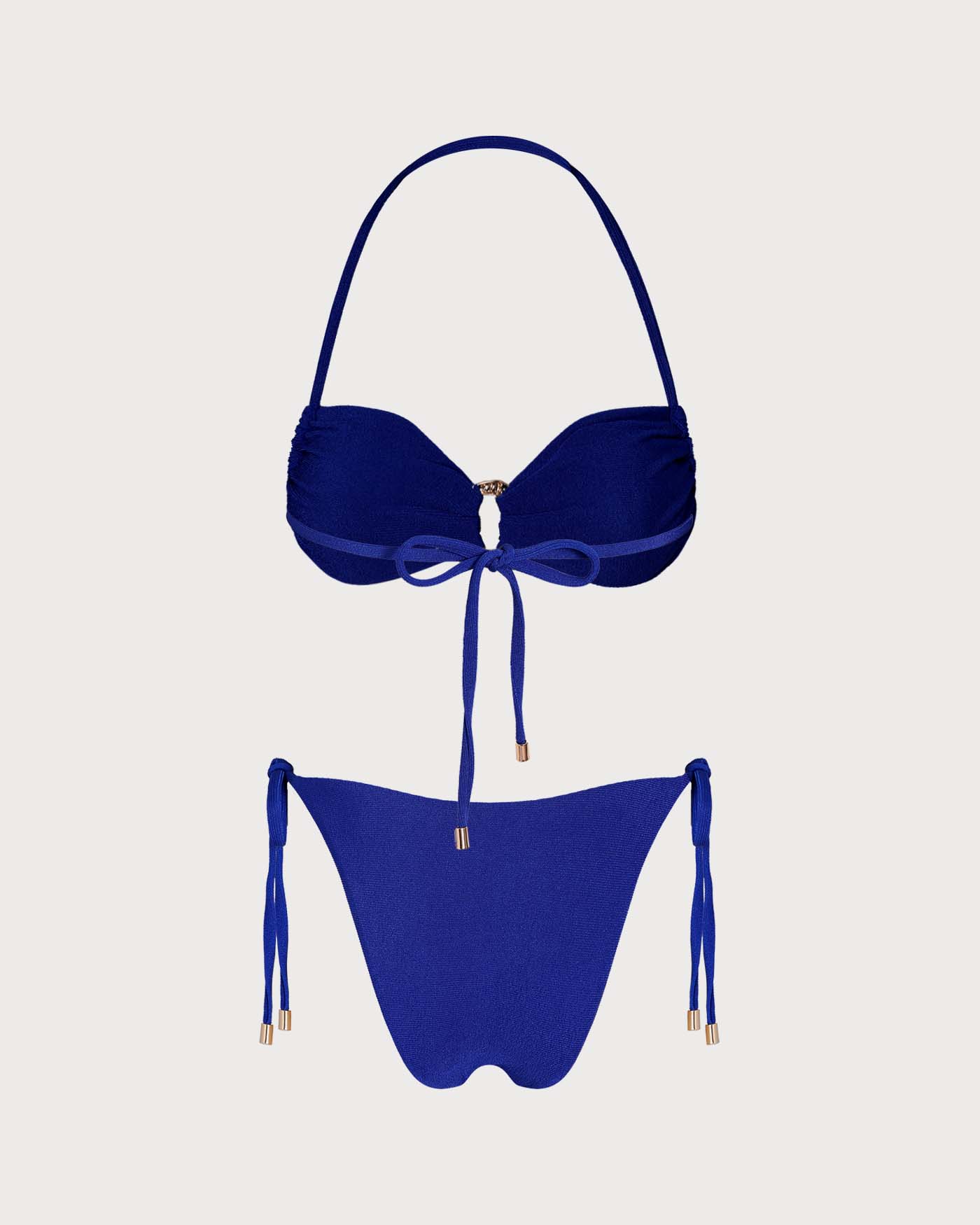 Mavi Boyundan Bağlamalı Halka Detaylı Bandeau Bikini Takımı