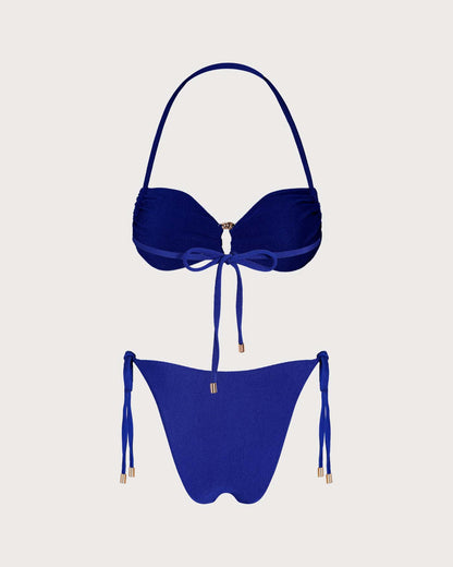Mavi Boyundan Bağlamalı Halka Detaylı Bandeau Bikini Takımı