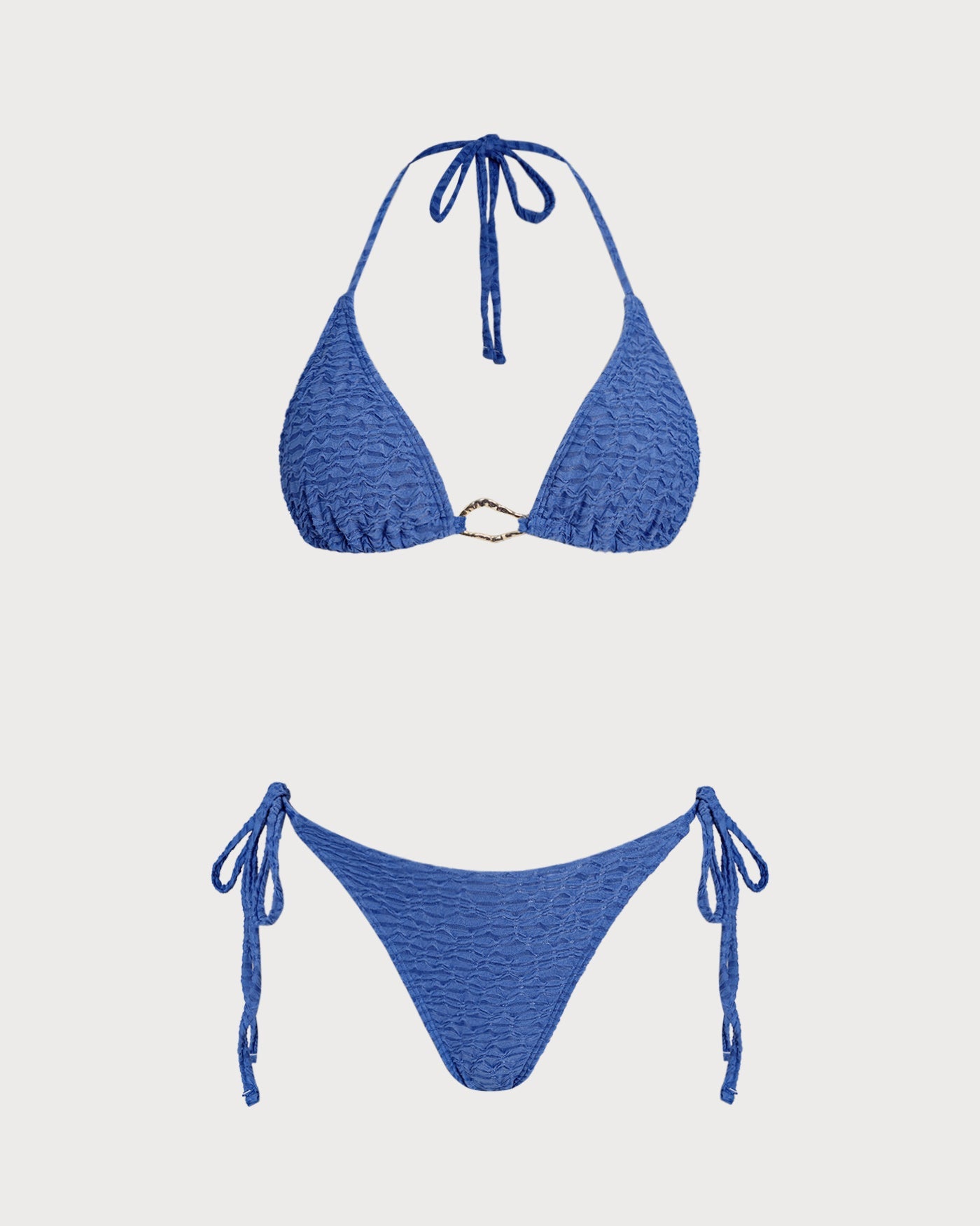 Mavi Boyundan Bağlamalı Üçgen Bikini Takımı