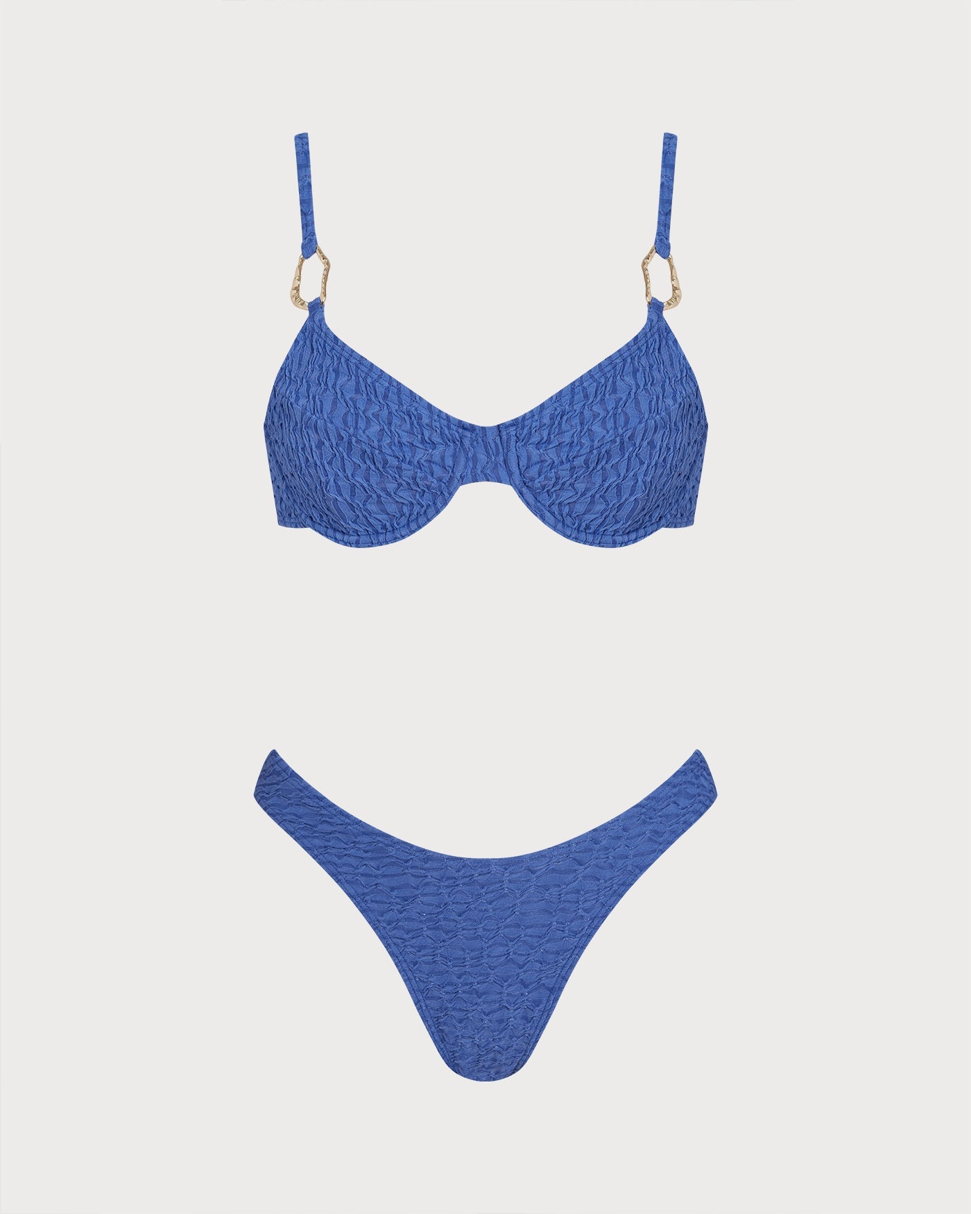 Açık Mavi Halka Detaylı Dokulu Bikini Takımı