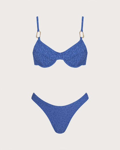 Açık Mavi Halka Detaylı Dokulu Bikini Takımı