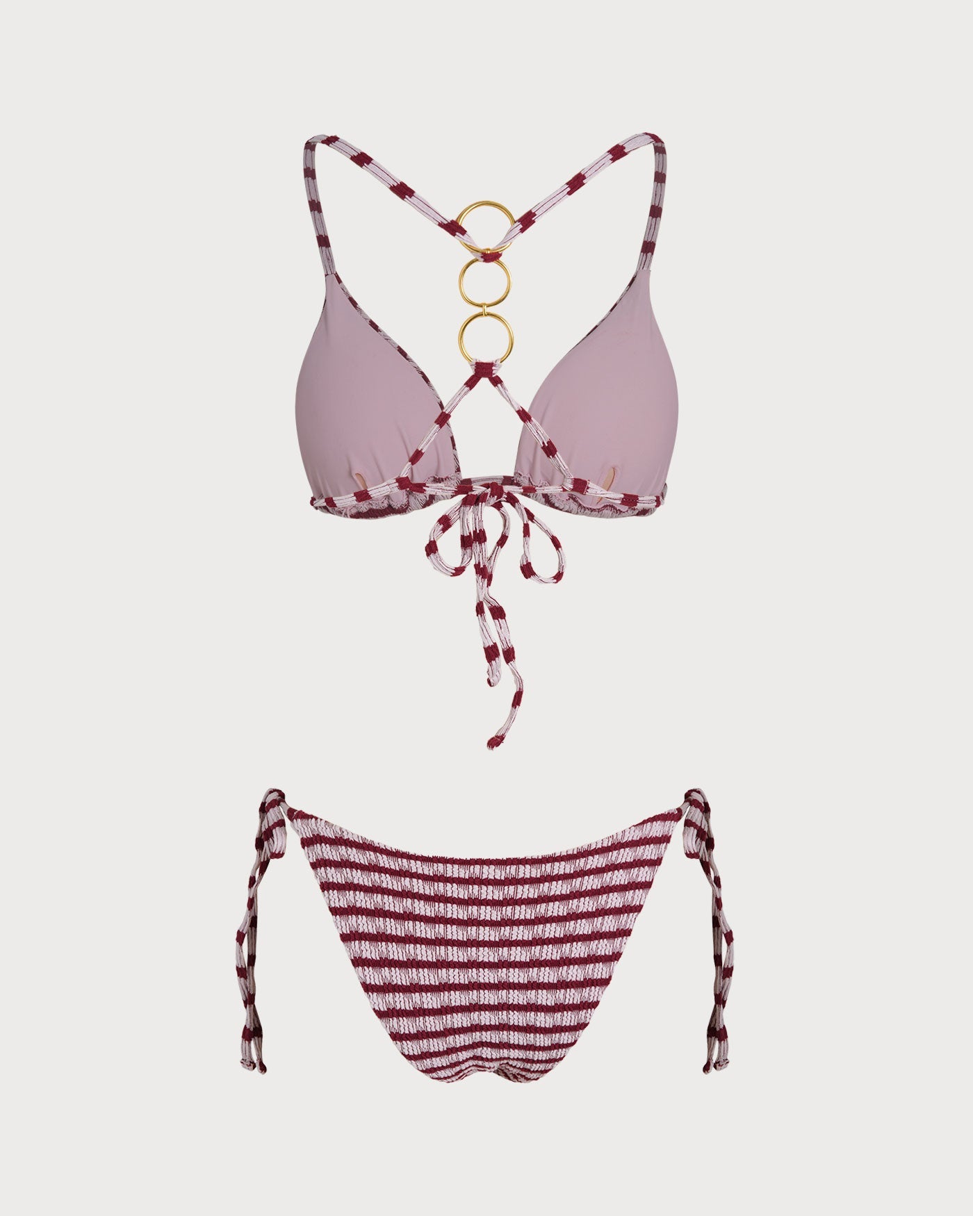 Kırmızı Çizgili Üçgen Bikini Takımı