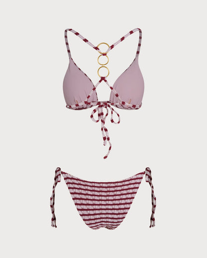 Kırmızı Çizgili Üçgen Bikini Takımı